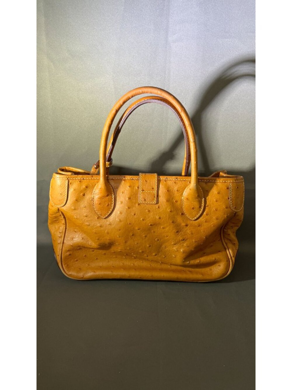 Dooney & Bourke Ostrich-Embossed Leather Satchel Brown Handbag Classic - Picture 2 of 12